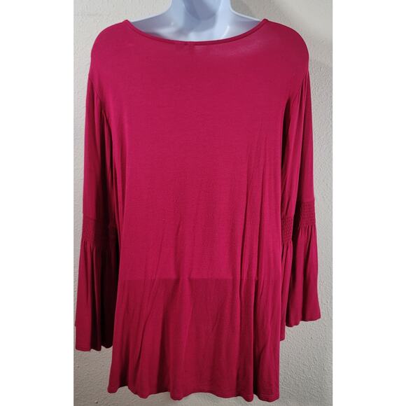 Cato Fuchsia Crisscross V Neck Bell Sleeves Top Large Lightweight Soft Stretchy - Picture 3 of 7